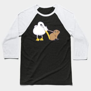 Pelican Tries to Eat Capybara Funny Cute Kawaii Meme Baseball T-Shirt